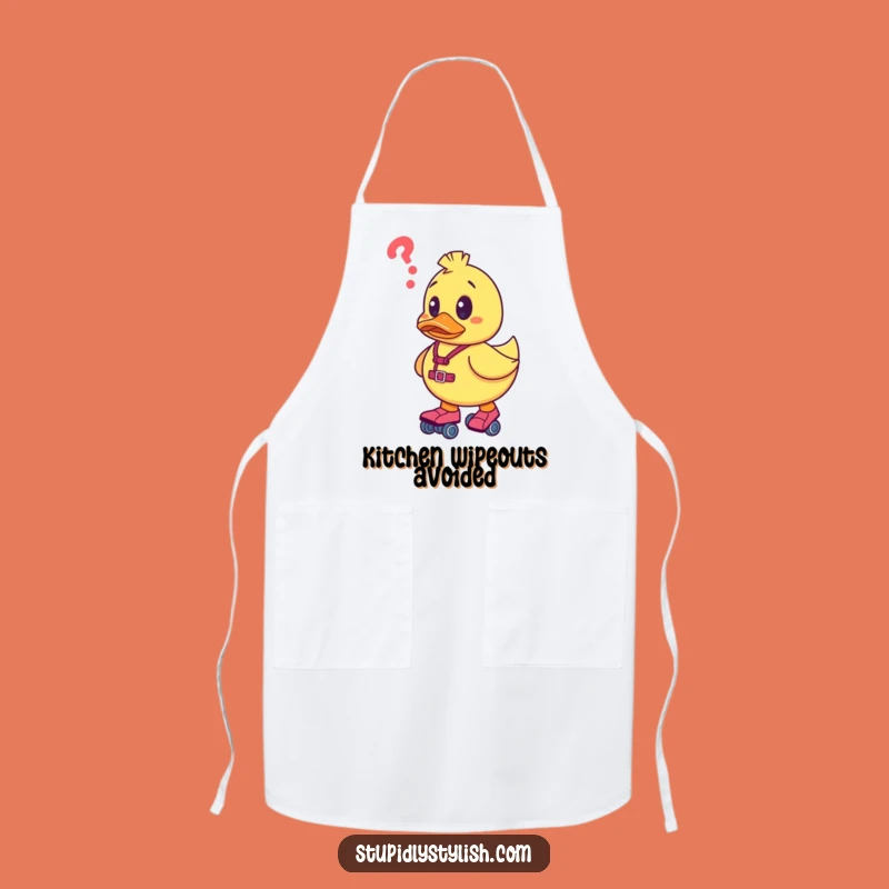 Funny Confused Duck Roller Skates Apron - Kitchen Fun & Comedic Gift
