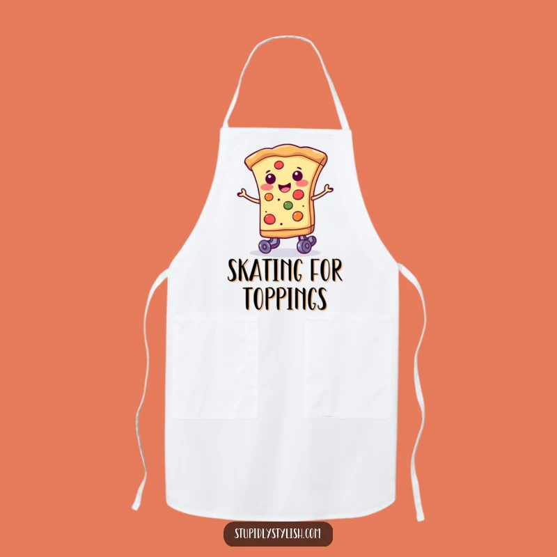 Funny Pizza Roller Skate Apron: Smiling Slice, Humorous Kitchen Gift