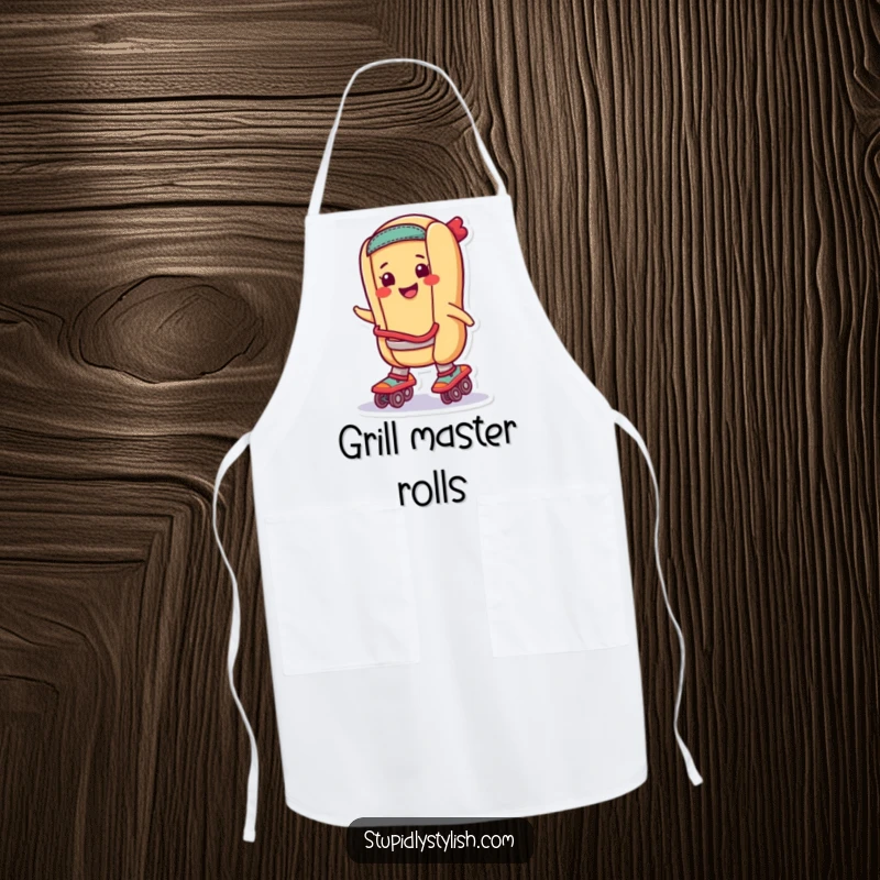 Funny Apron: A hot dog smiling on roller skates, perfect for kitchen speed and humor.