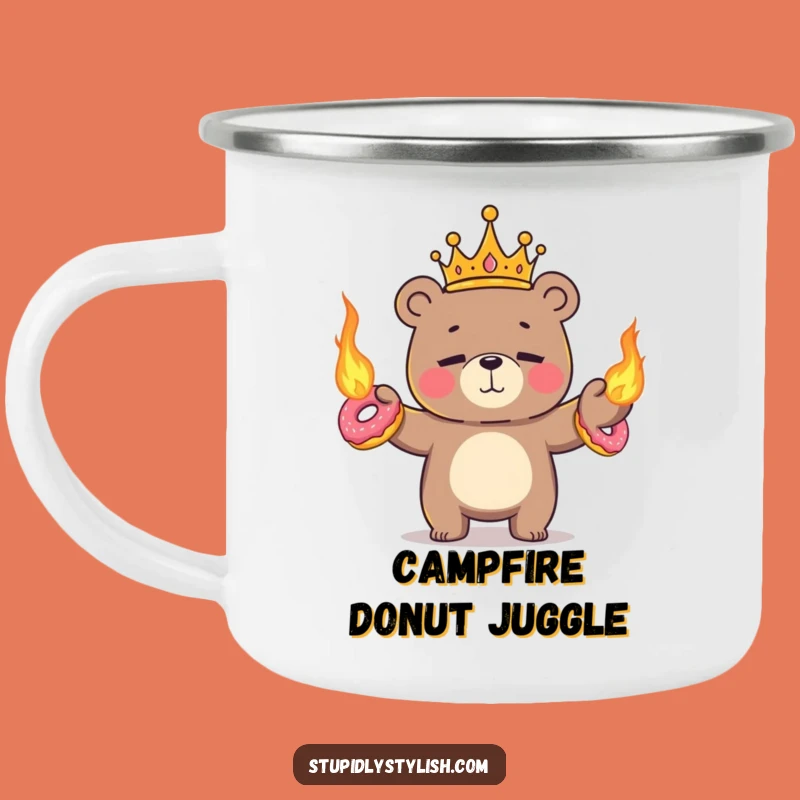 Durable Funny Juggling Bear Camping Mug - Royal Flaming Donut Outdoor Gift