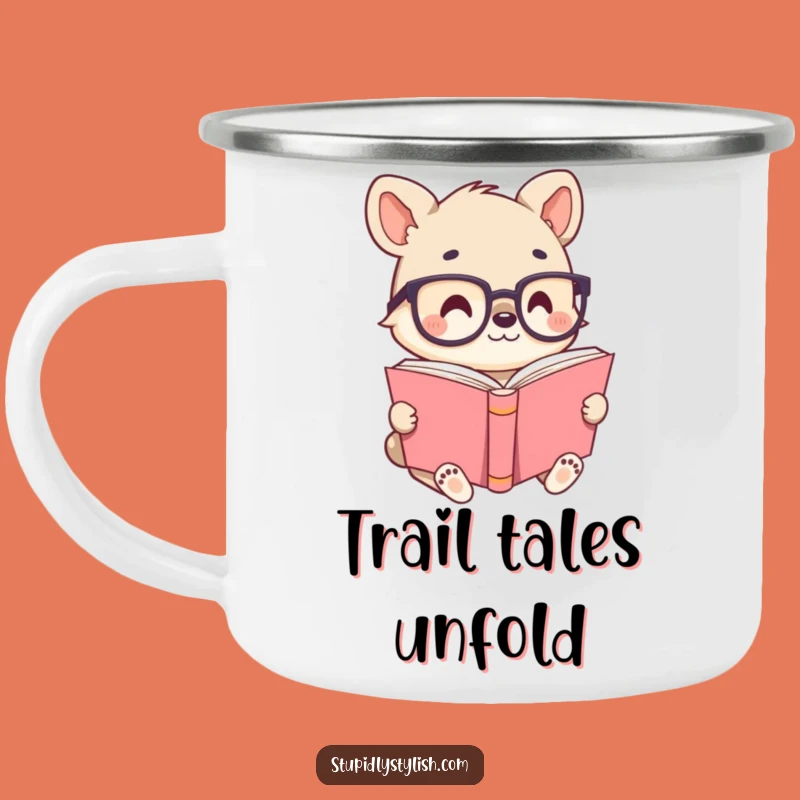 Funny Animal Reader Enamel Camping Mug - Tiny Glasses Bookworm Outdoor Gift