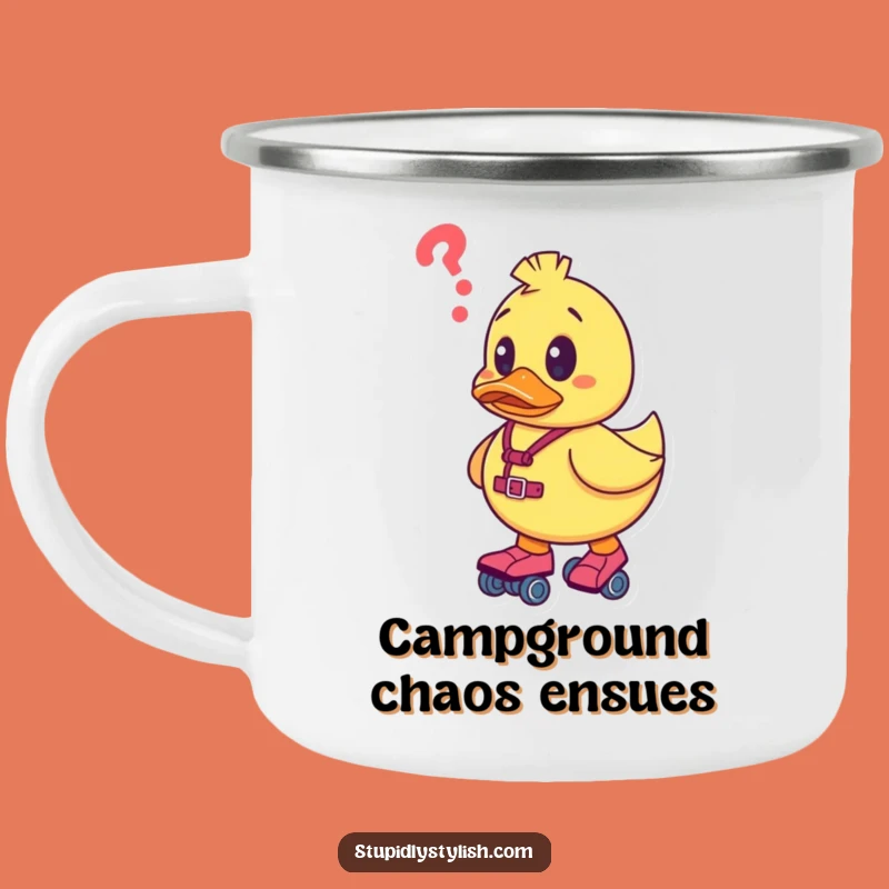 Funny Confused Duck Roller Skates Camping Mug - Adventure & Humor Gift
