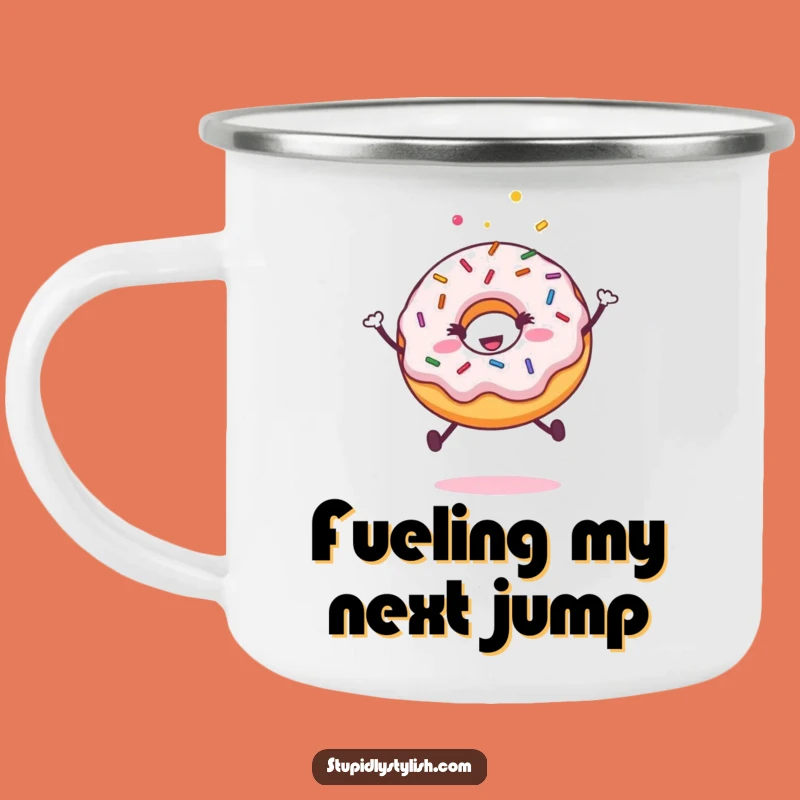 Funny Happy Donut Sprinkles Jumping Camping Mug - Outdoor Funny Gift!