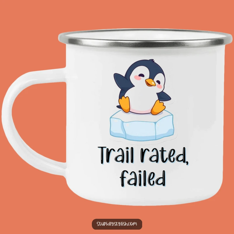 Funny Penguin Slipping Camping Mug - Hilarious Outdoor Adventure Gift