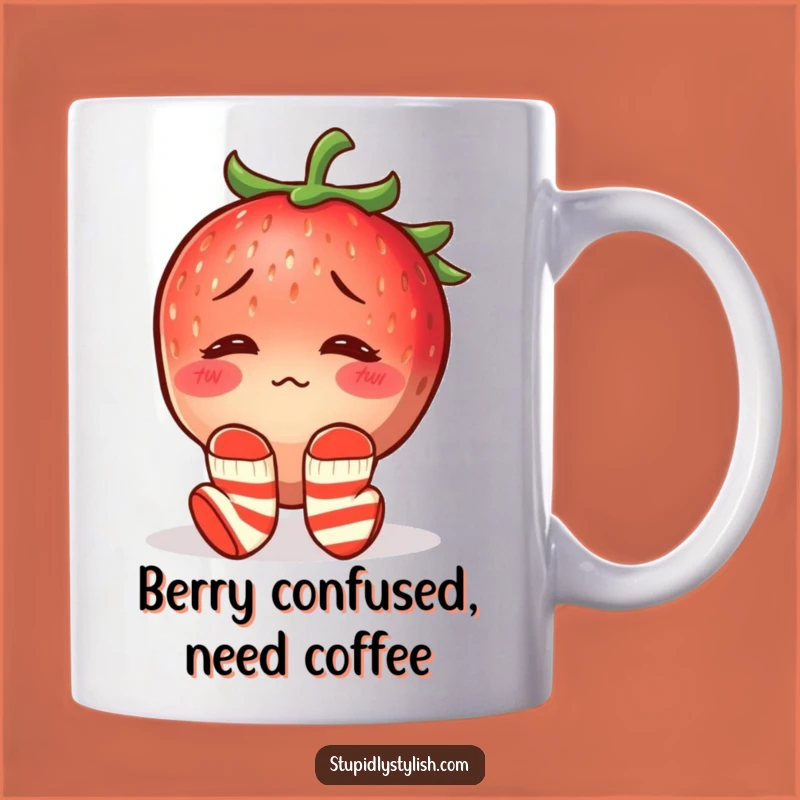 Funny Confused Strawberry Mismatched Socks Mug - Hilarious Quirky Gift for Friends