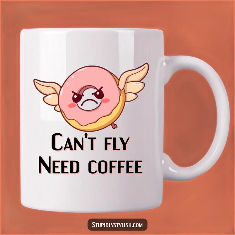 Funny Grumpy Donut Flying Attempt Mug: Hilarious Pastry Wings Gift Coffee Cup