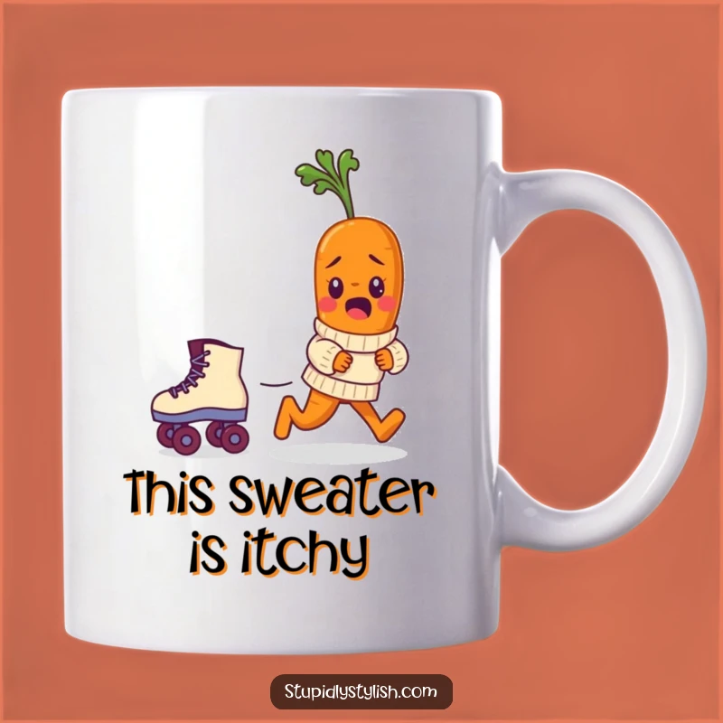 Funny Carrot Roller Skate Mug: Bewildered Veggie Cartoon Gift