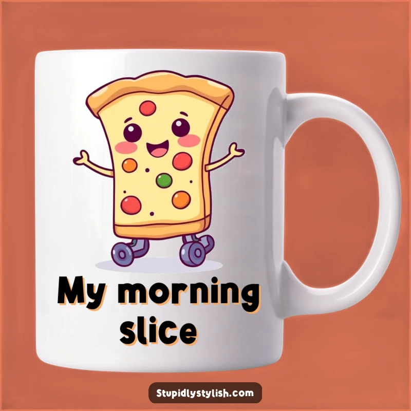 Funny Pizza Roller Skate Mug: Smiling Slice, Hilarious Gift for Foodies & Skaters