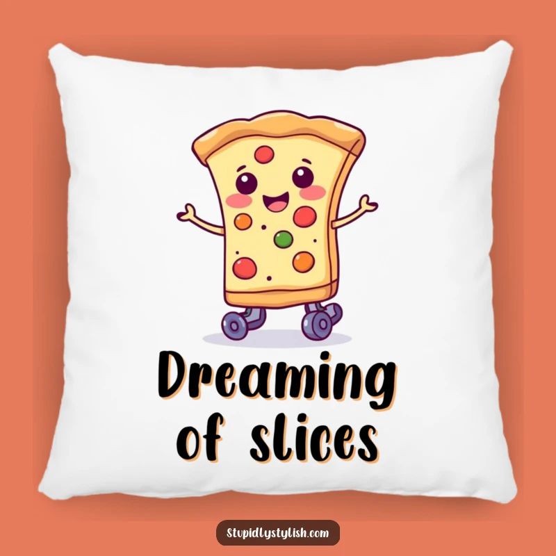 Funny Pizza Roller Skate Pillow: Smiling Slice Cushion, Humorous Decor Gift