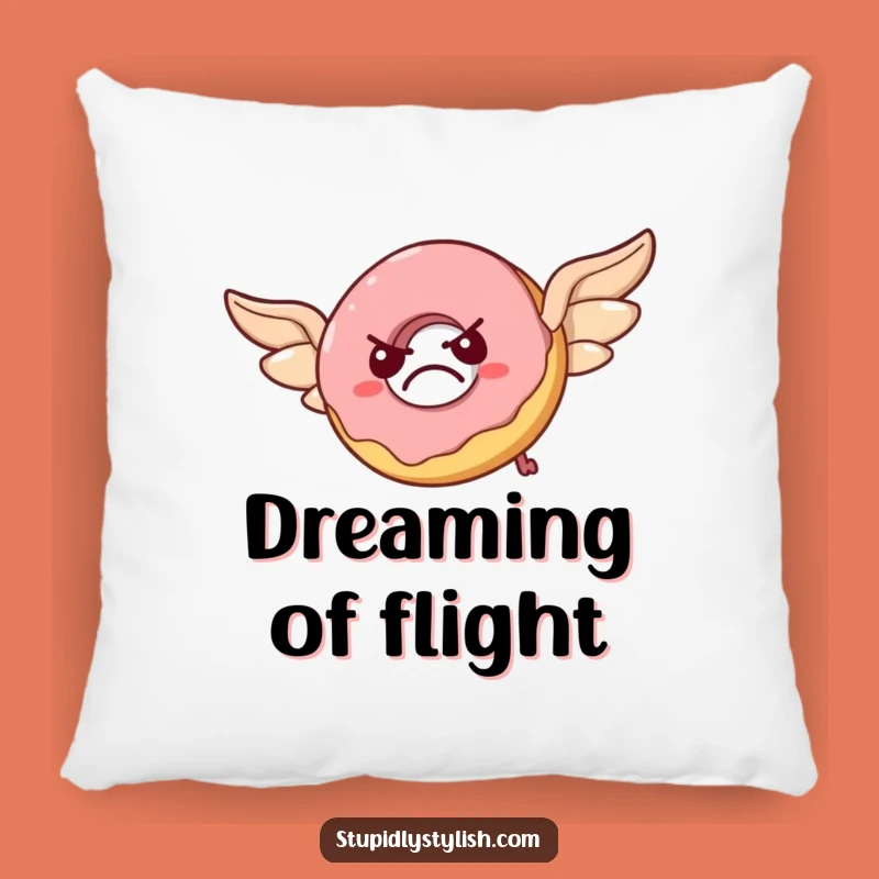 Funny Grumpy Donut Pillow: Cozy Pastry Wings Flying Throw Pillow, Gift Home