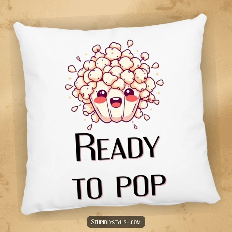 Funny pillow featuring an overwhelmed popcorn kernel bursting outwards, symbolizing life's chaotic moments for comfort.