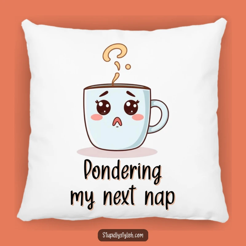 Funny Surprised Coffee Mug Pillow - Cozy Morning Confusion Pillow