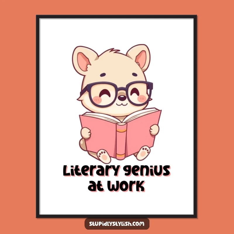 Funny Animal Reader Digital Art - Tiny Glasses Bookworm Printable Gift