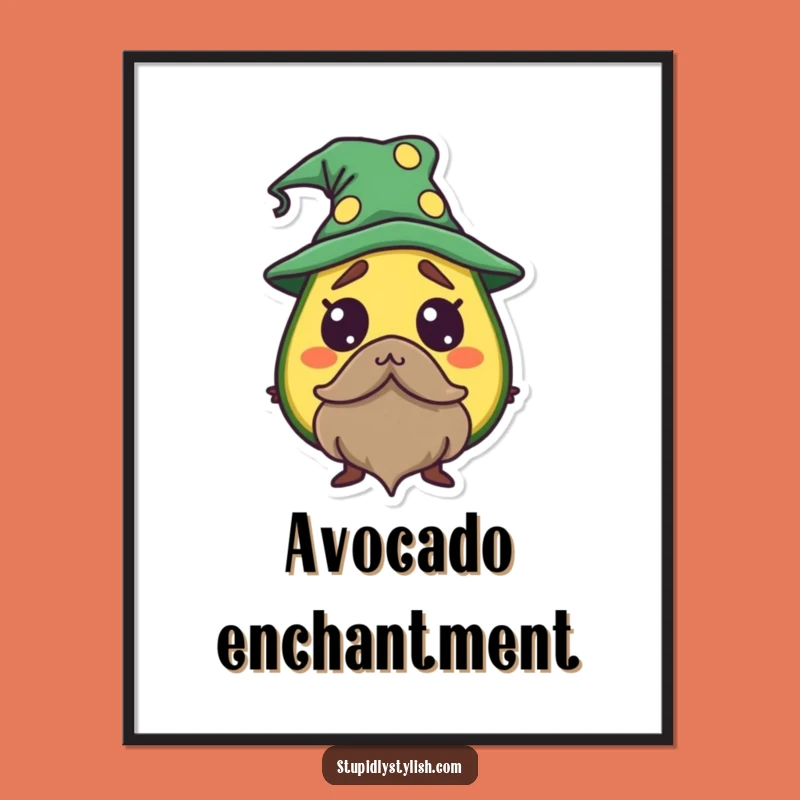 Funny Avocado Wizard Digital Art: Startled Sorcerer Print, Instant Download Gift