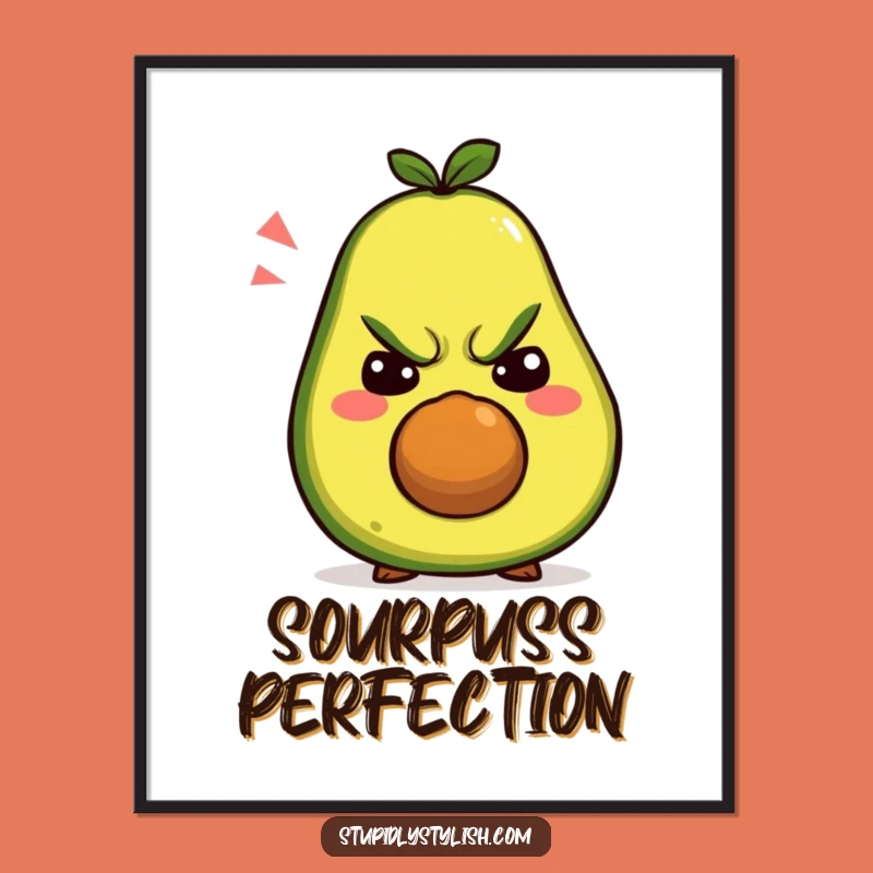 Funny Grumpy Avocado Digital Art Print: Silly Faces for Instant, Hilarious Decor