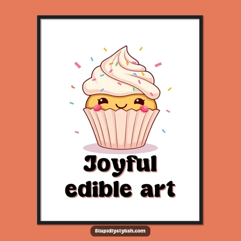 Instant Funny Happy Cupcake Sprinkles Flying Art Print - Decor Gift!