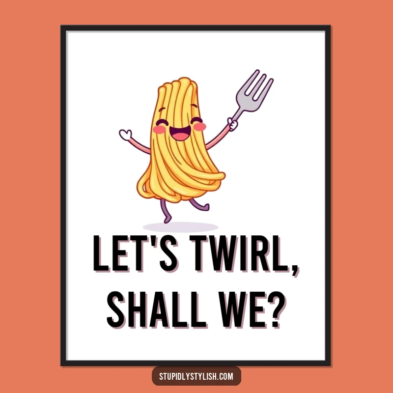 Funny Joyful Dancing Spaghetti Fork Digital Art - Hilarious Instant Download