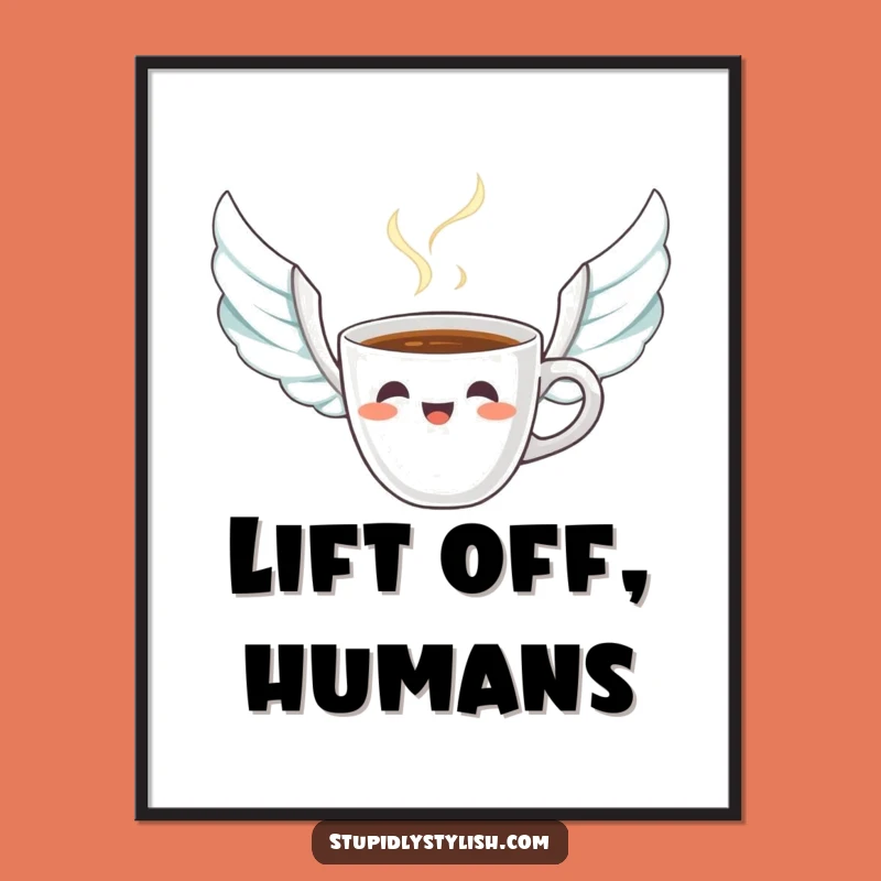 Funny Startled Coffee Cup Digital Art Print - Instant Morning Fun for Your Walls