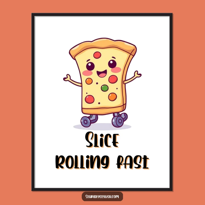 Funny Pizza Roller Skate Digital Art: Smiling Slice, Instant Humorous Decor