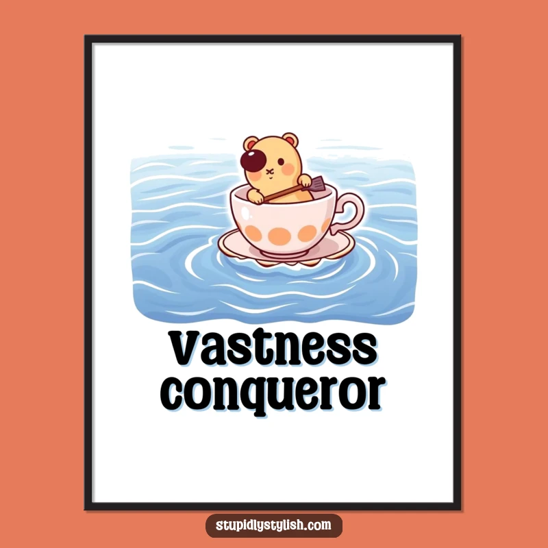 Funny Hot Dog Paddling Teacup Digital Print: Instant Humorous Wall Art