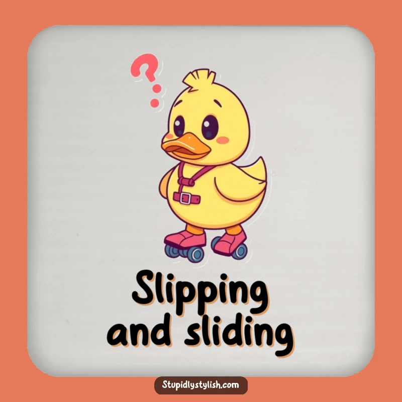 Funny Confused Duck Roller Skates Coaster Set - Protect Surfaces with Humor