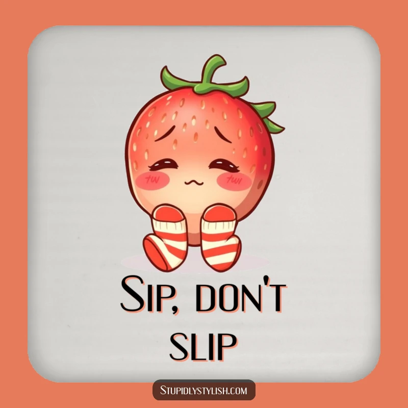 Funny Confused Strawberry Mismatched Socks Coaster - Hilarious Bar Accessory