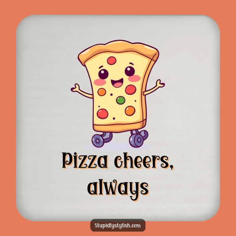 Funny Pizza Roller Skate Coasters: Smiling Slice, Humorous Decor Gift for Drink Protection