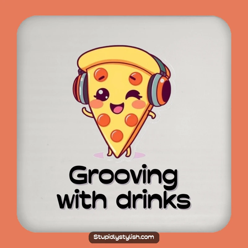 Funny Pizza Coaster Set - Giggling DJ Slice Drink Savers Funny Gift