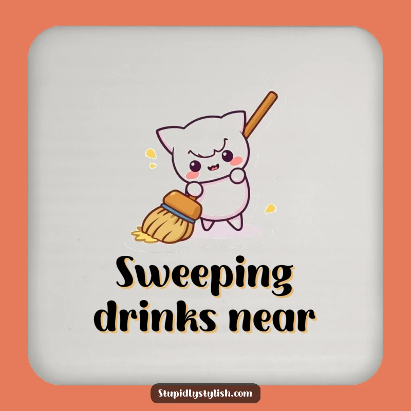 Funny Broom Coaster Set - Whimsical Sweeping Object Drink Savers Funny Gift