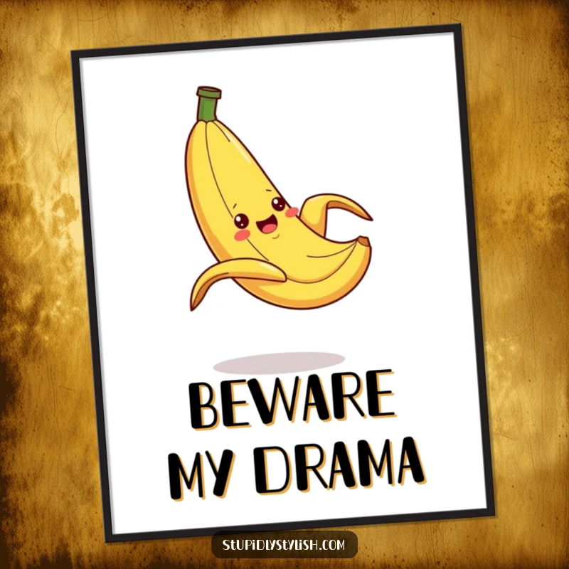 Funny Poster featuring a silly banana mid-slip on a peel, an exaggerated cartoon moment perfect for adding humor and visual interest.