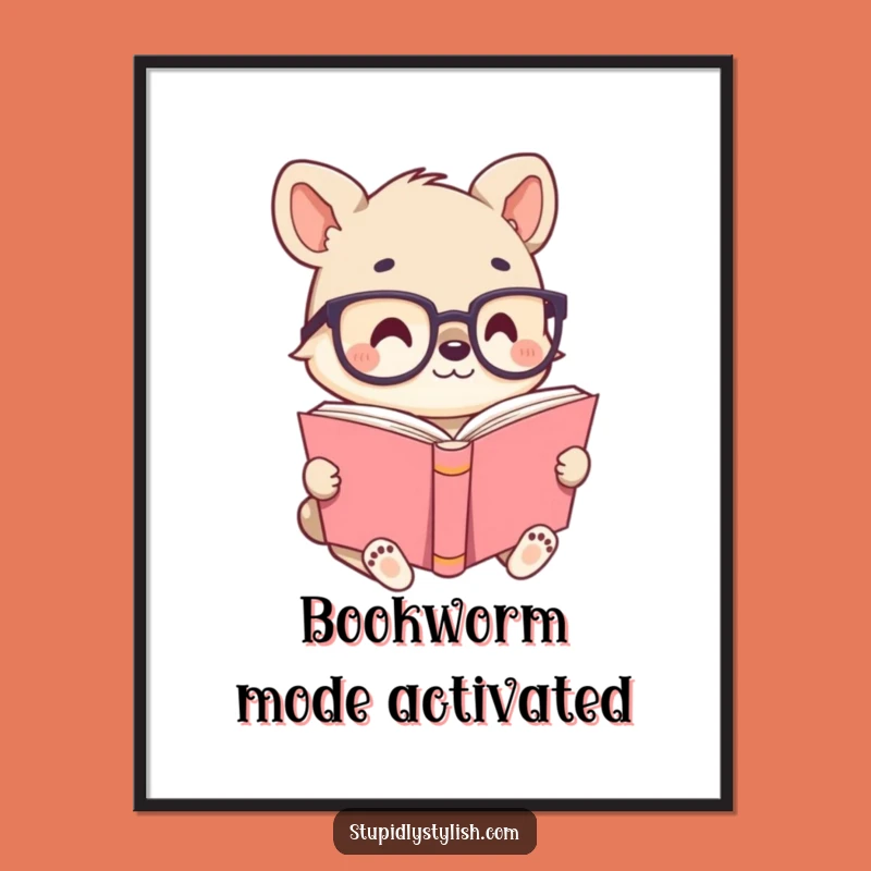 Funny Animal Reader Poster - Tiny Glasses Bookworm Wall Art Gift