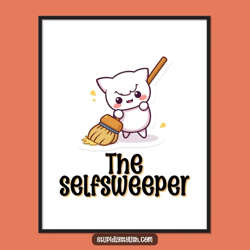 Funny Broom Poster - Whimsical Sweeping Object Art Print Funny Gift