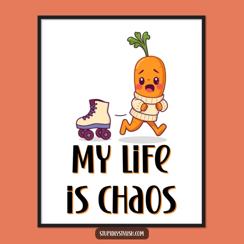 Funny Carrot Skate Poster: Whimsical Veggie Cartoon Art Print Gift