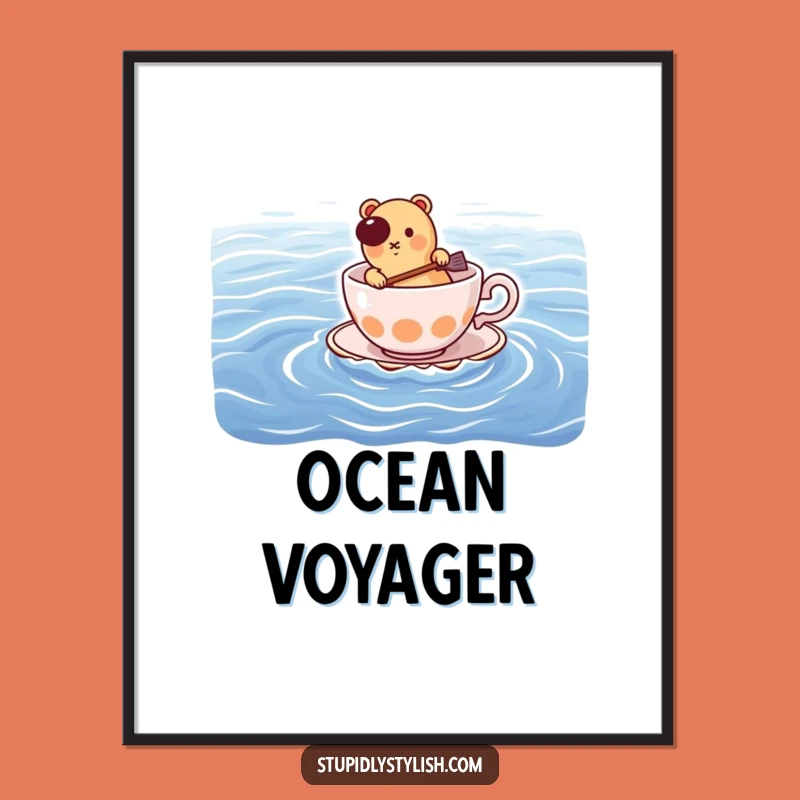 Funny Hot Dog Paddling Teacup Poster: Hilarious Wall Art for a Quirky Home