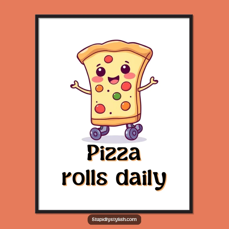 Funny Pizza Roller Skate Poster: Smiling Slice, Humorous Wall Art Gift for Foodies