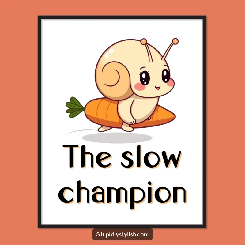Funny Snail vs Carrot Poster - Determined Racer Art Print Funny Gift