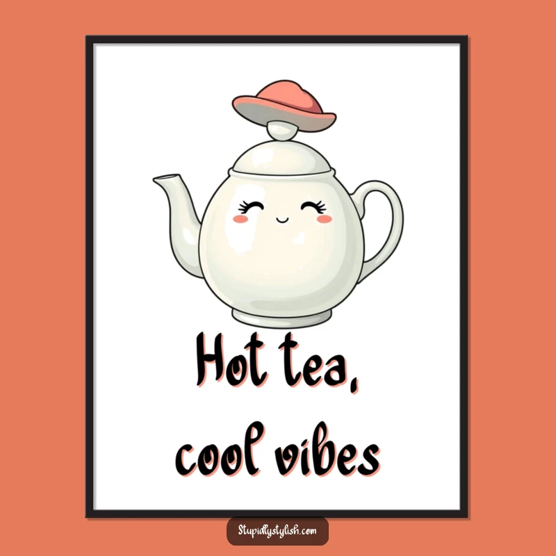 Funny Stylish Teapot Hat Poster - Elegant Tea Art Print