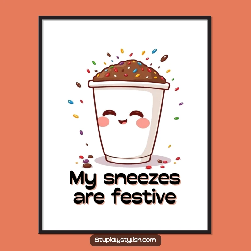 Funny Sprinkle Sneeze Poster: Vibrant Cartoon Coffee Art Print Gift