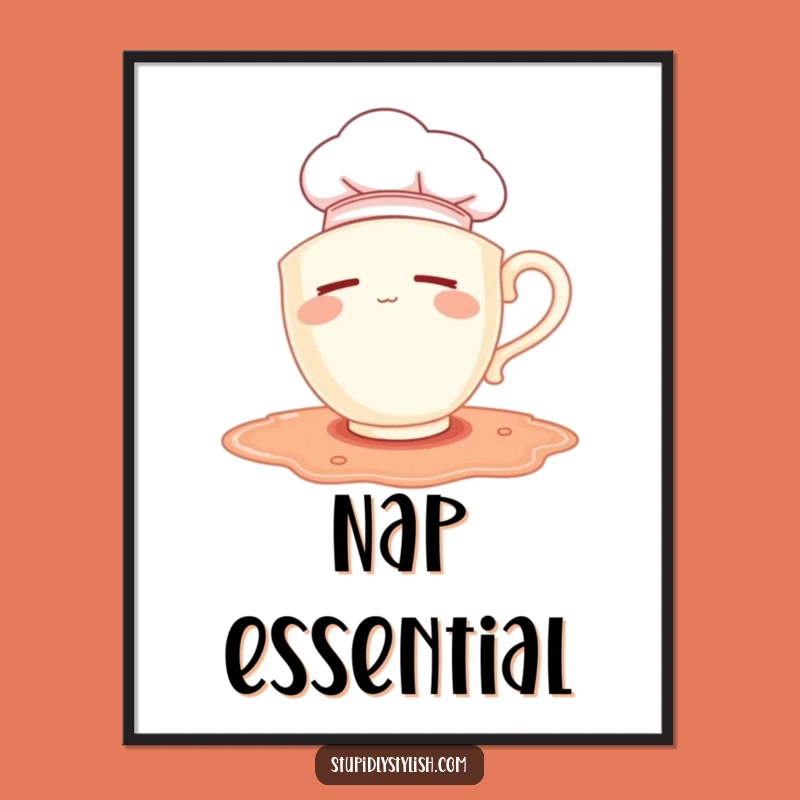 Funny Sleepy Chef Teacup Poster: Whimsical Wall Art for Kitchens