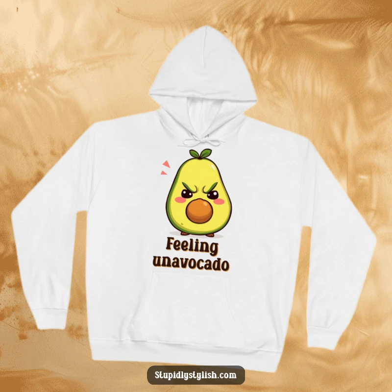 Funny hoodie: A grumpy avocado character looking unimpressed while simultaneously pulling a repertoire of funny, silly faces.
