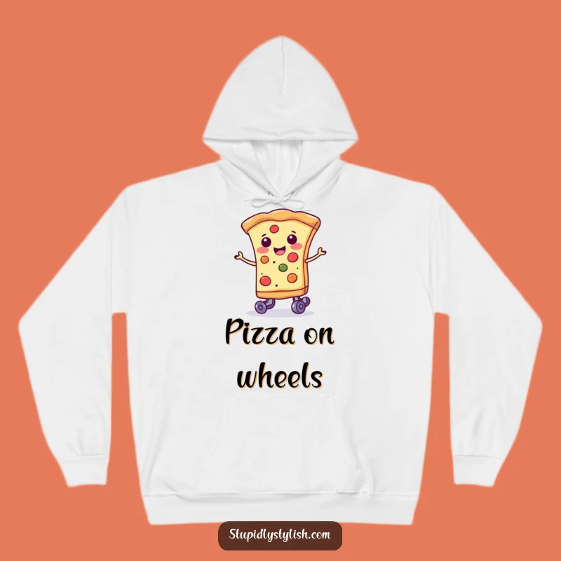 Funny Pizza Roller Skate Hoodie: Smiling Slice, Cozy & Humorous Gift for Foodies
