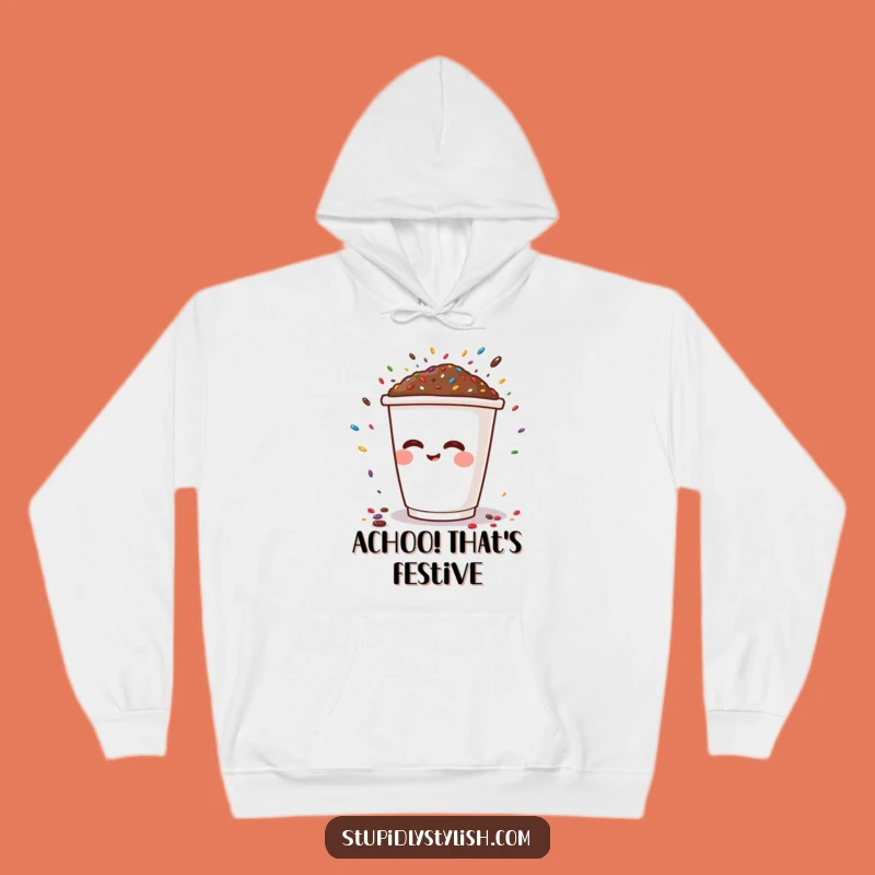 Funny Sprinkle Sneeze Hoodie: Cozy Cartoon Coffee Cup Humor Gift