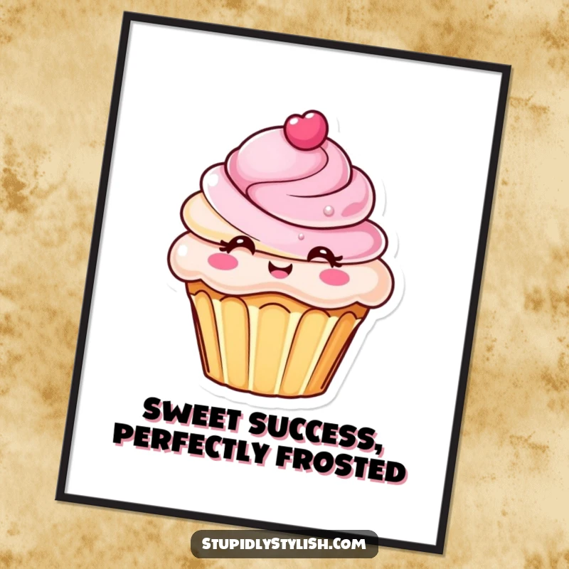 Free Printable Wall Art: A chic cupcake character with elaborate frosting design adds a sweet, artistic touch. Decor.