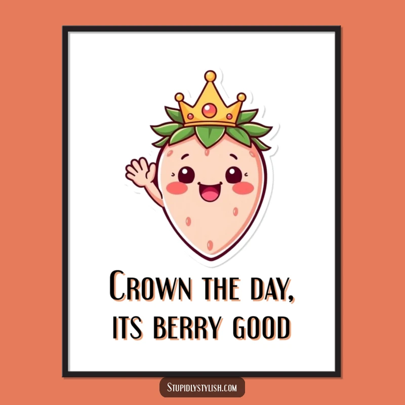 Free Printable Funny Wall Art: Crowned Strawberry Chill! Hilarious Downloadable Decor