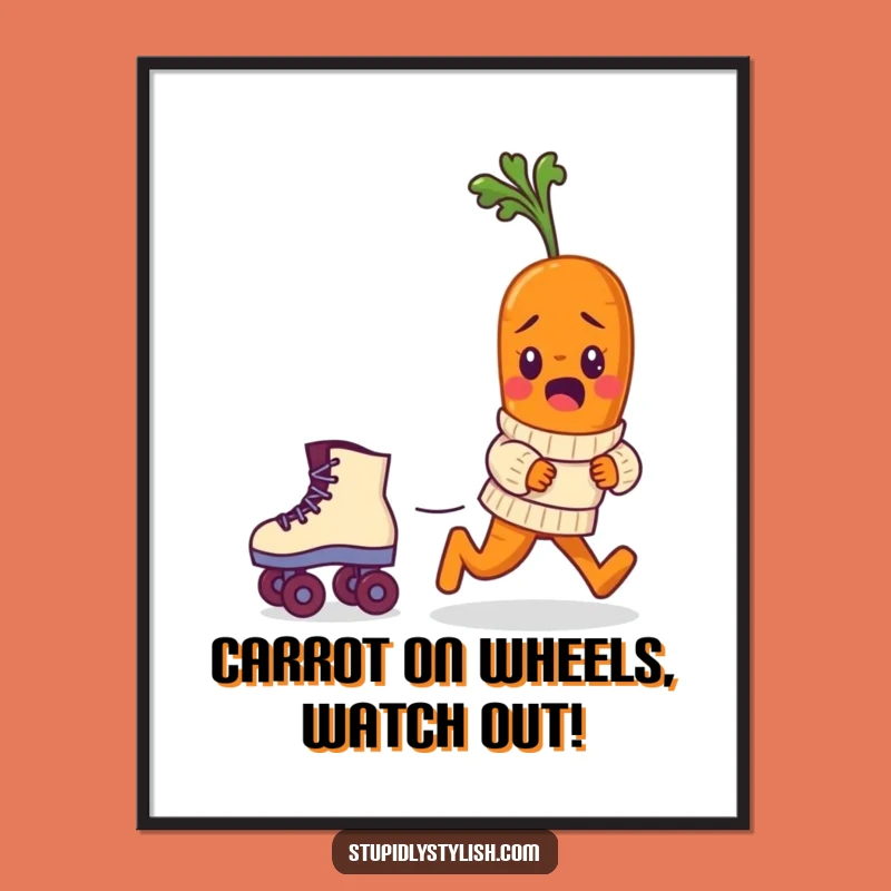 Free Printable Wall Art: Baby Carrot Roller Skate Chase Decor Downloadable