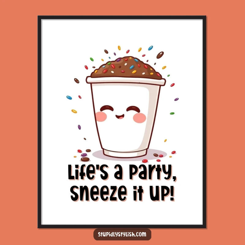 Free Printable Wall Art: Funny Coffee Cup Sprinkles Explosion Decor Downloadable