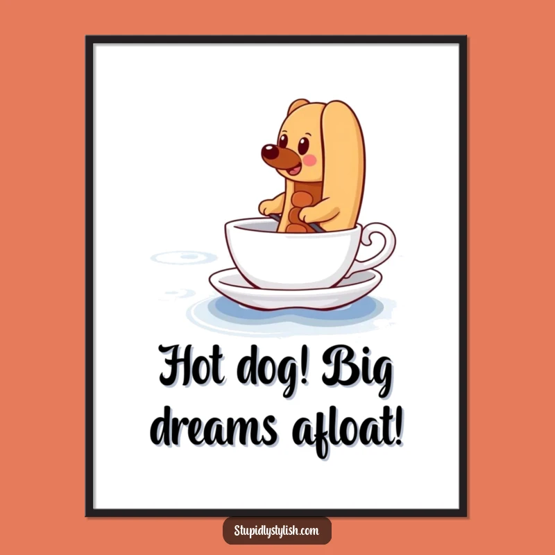 Free Printable Wall Art Funny: Hot Dog Teacup Voyage, Determined Spirit, Quirky Decor