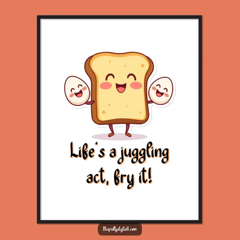 Free Printable Wall Art: Funny Toast Juggling Eggs, Quirky Downloadable Decor
