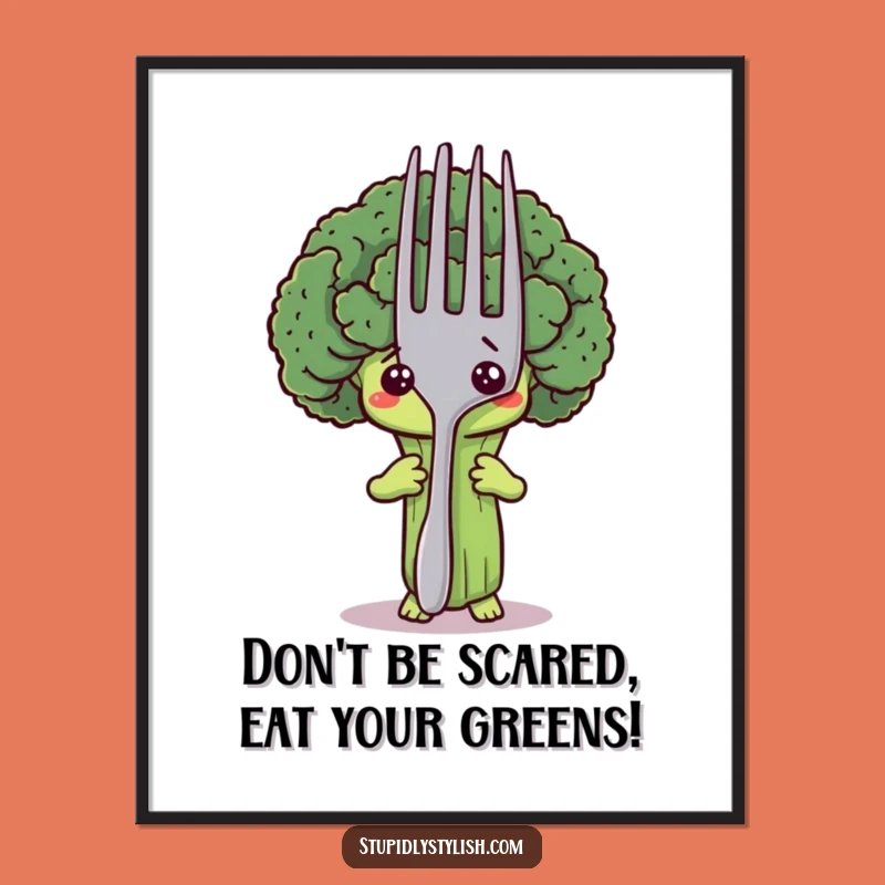 Free Printable Wall Art: Scared Broccoli Hiding, Quirky Downloadable Decor