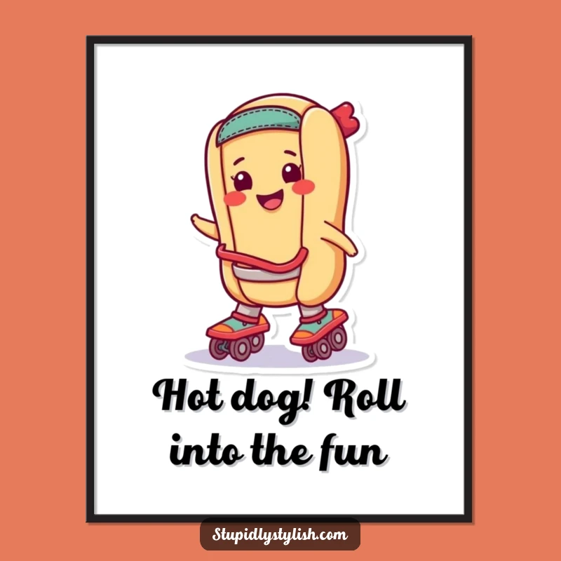 Funny Free Printable Wall Art: Hot Dog Skater - Quirky Downloadable Decor!